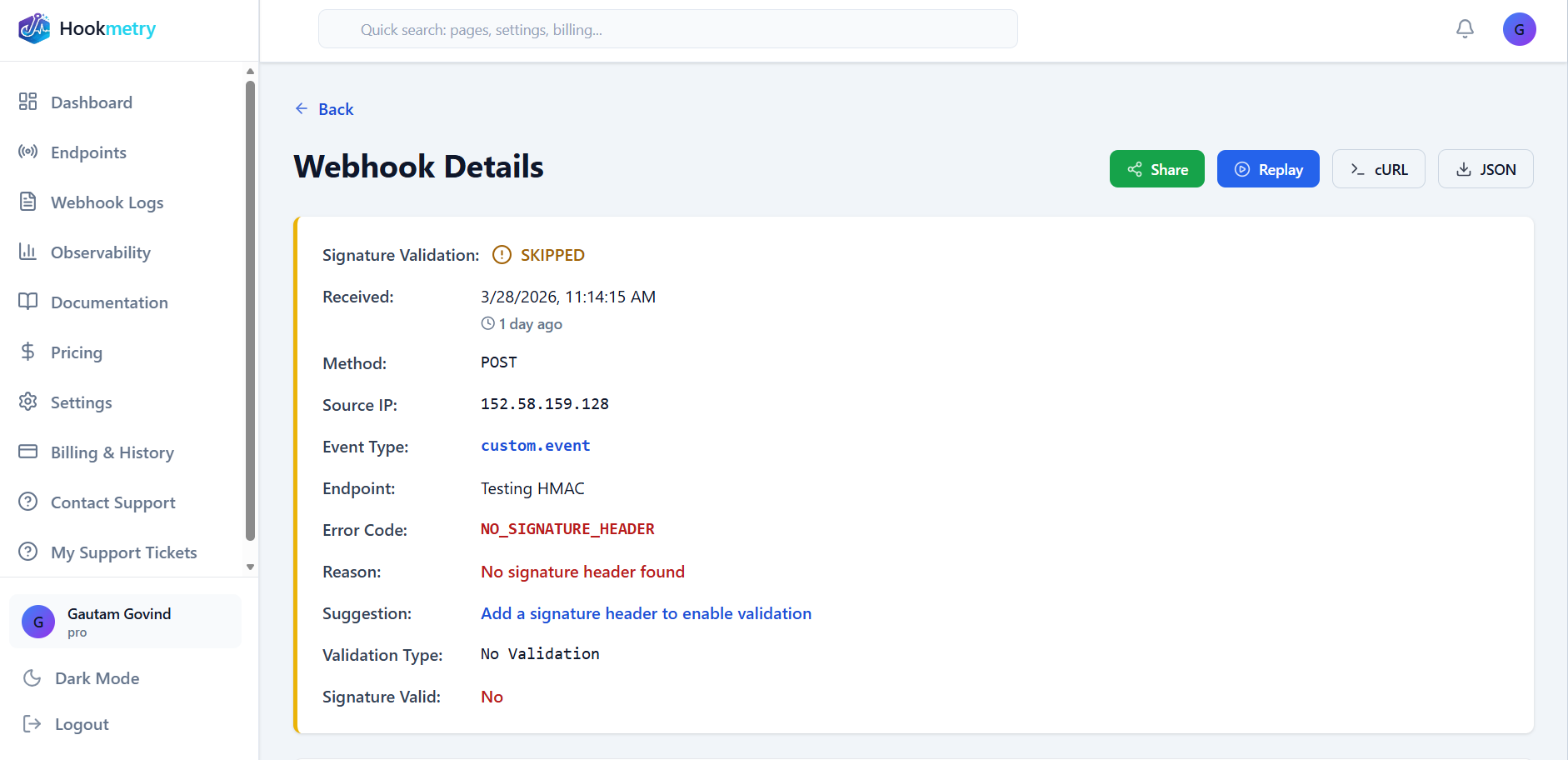 Hookmetry Detailed Webhook Payload Inspector